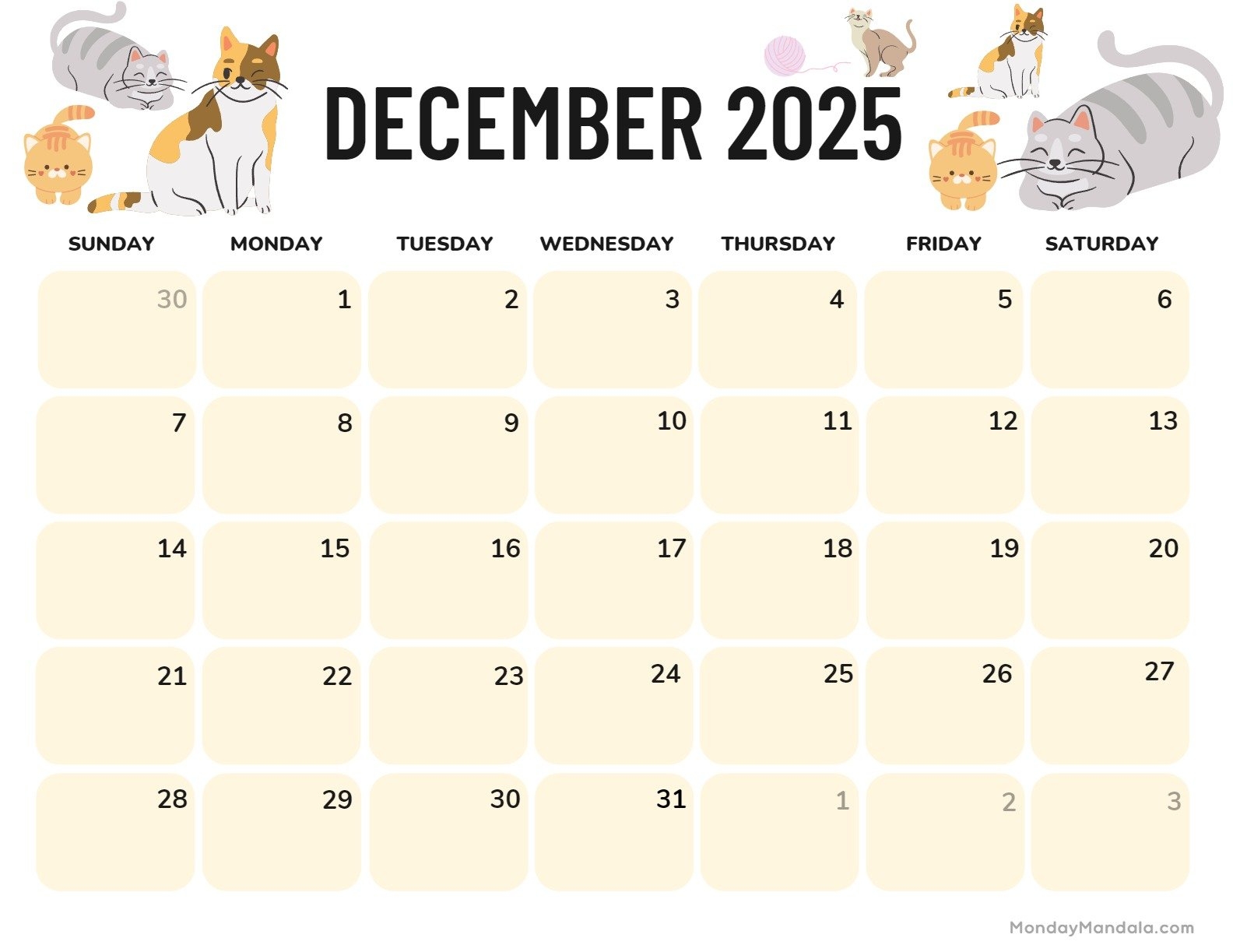 December 2025 Calendar 52 Free PDF Printables 