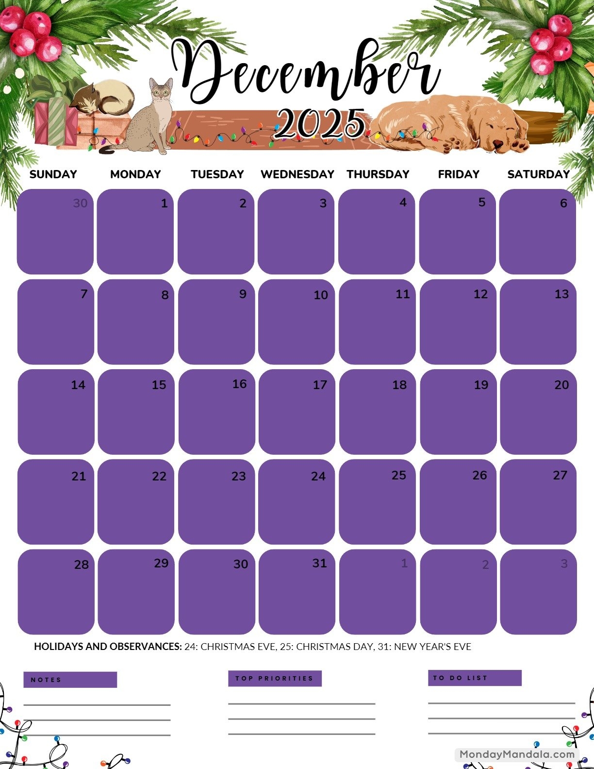 December 2025 Kids Calendar Printable