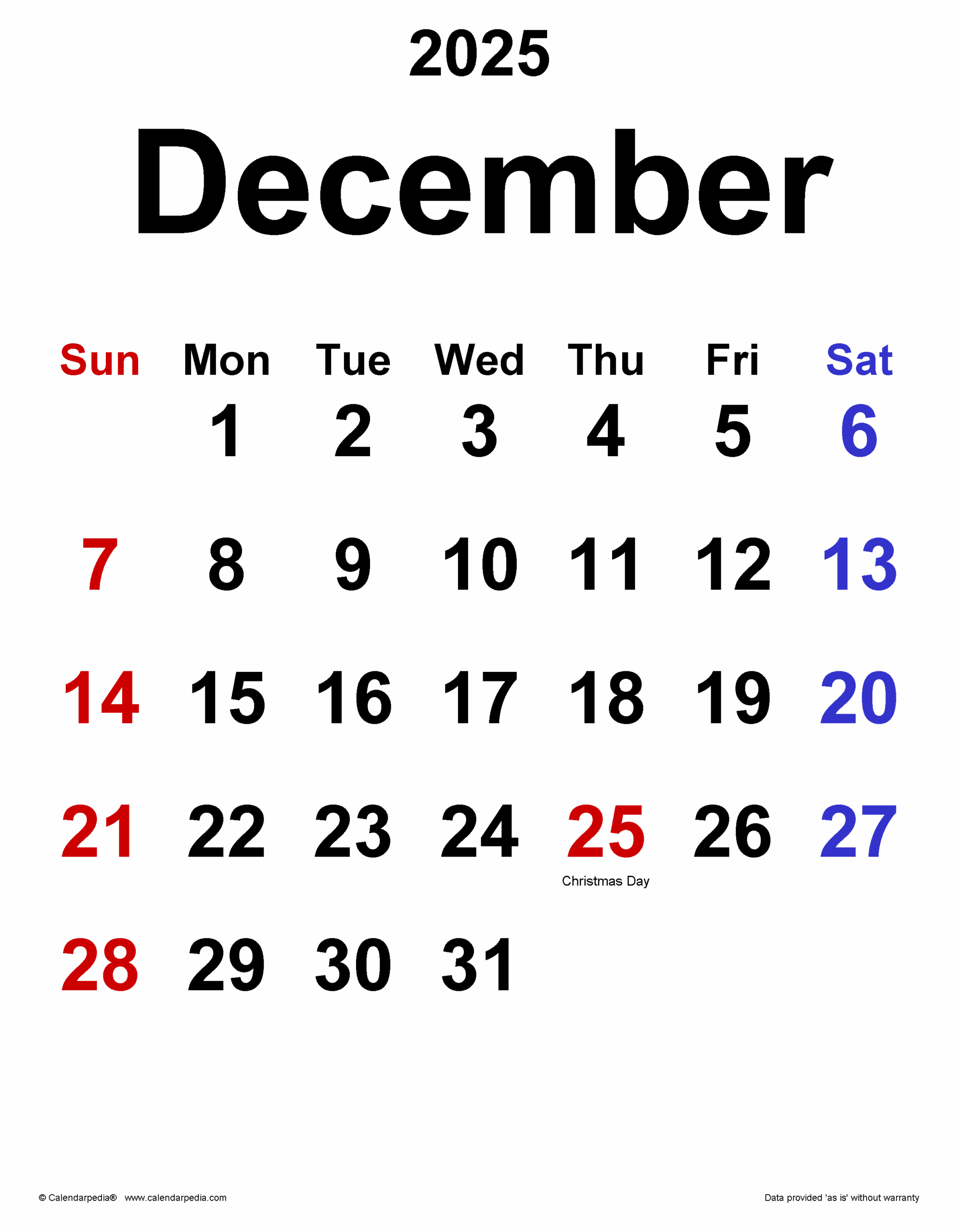 December 2025 Calendar Word Template