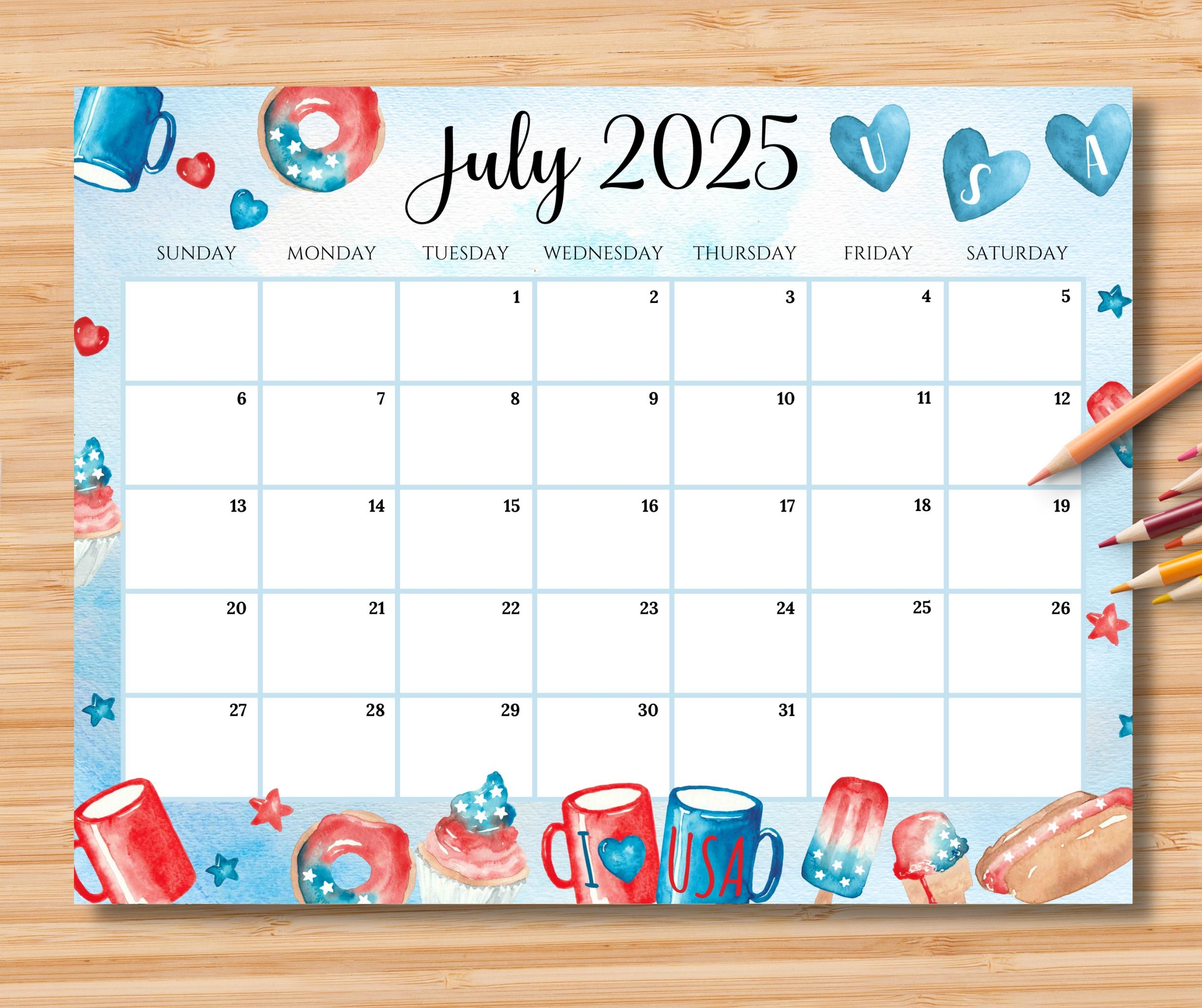 Printable Weekly Calendar July 2025