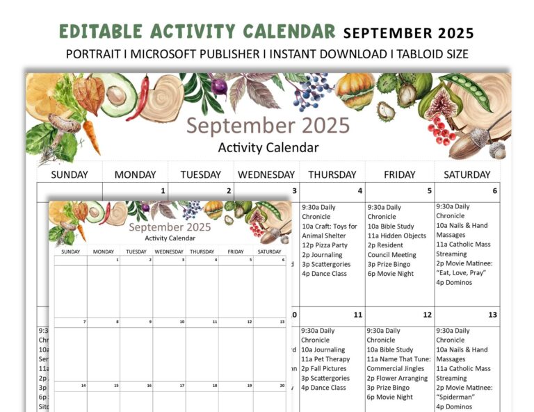 Editable September 2025 Senior Living Activity Calendar tabloid 11