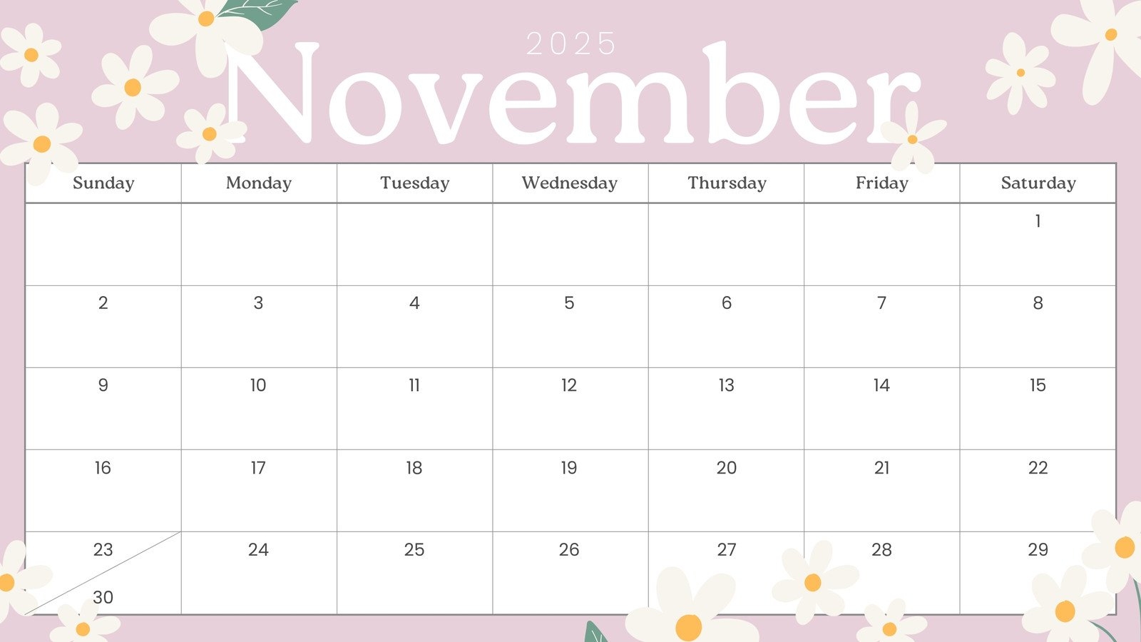 November 2025 Calendar With Holiday