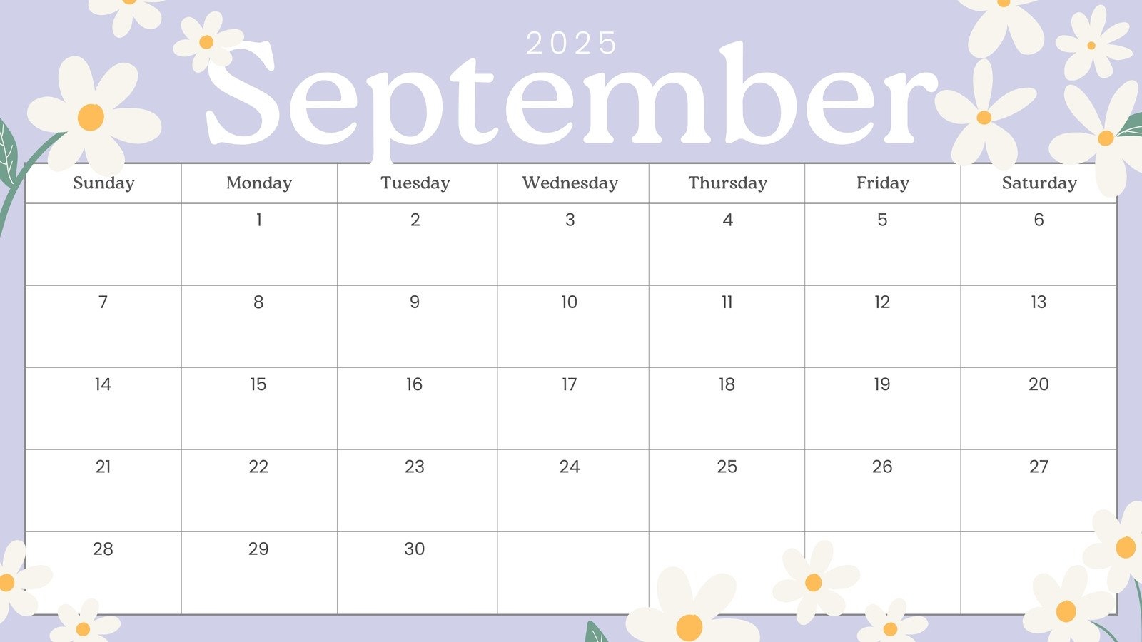Editable Calendar 2025 September