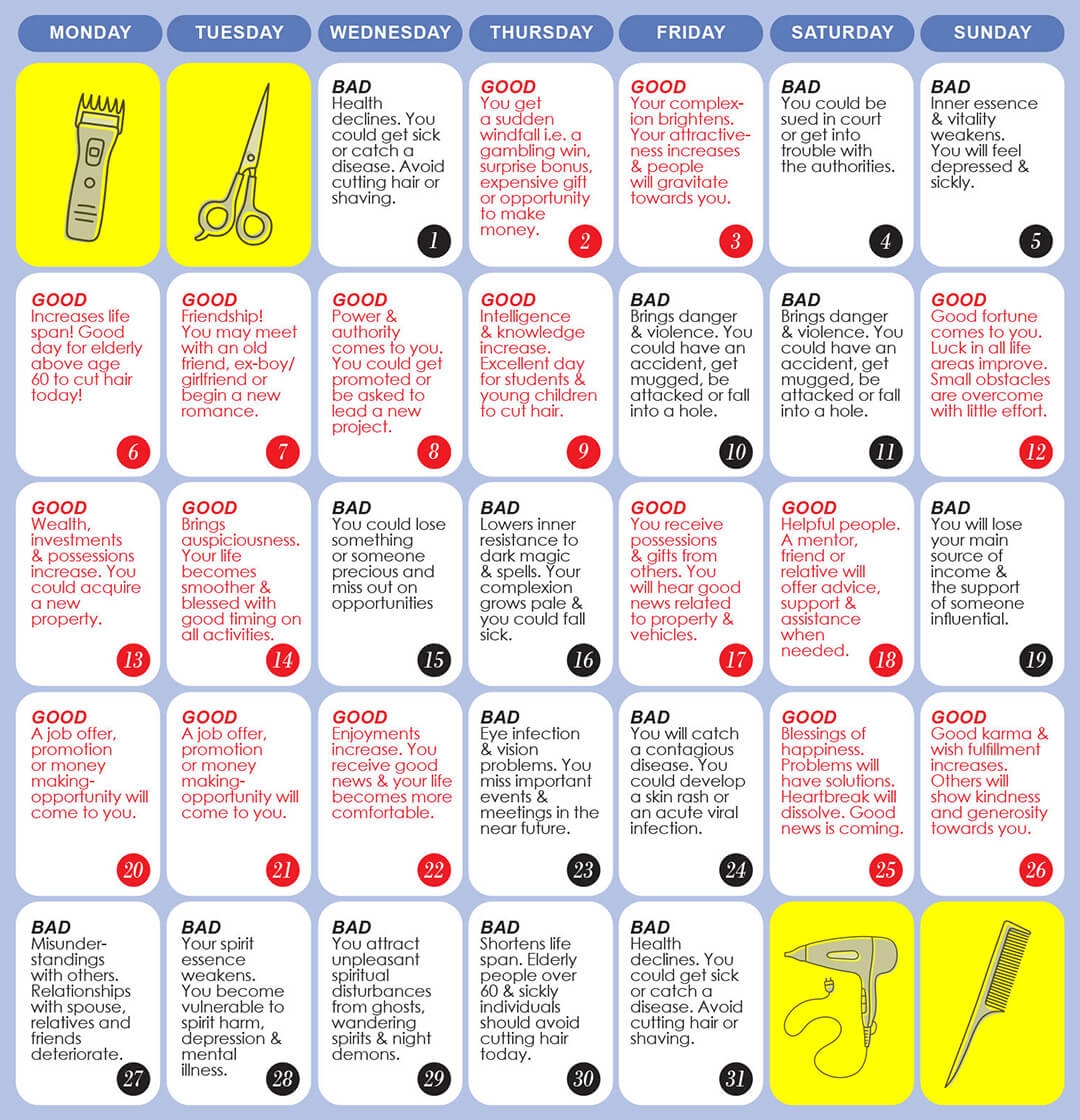 Haircut Calendar August 2025