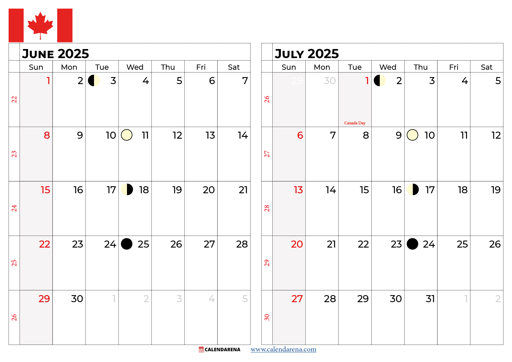 July 2025 Calendar Canada