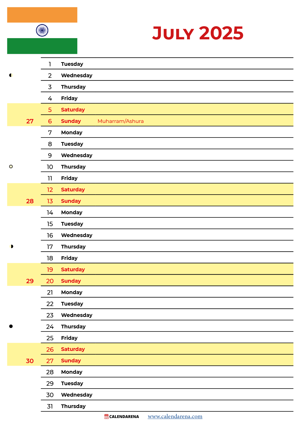 July Calendar Holiday 2025