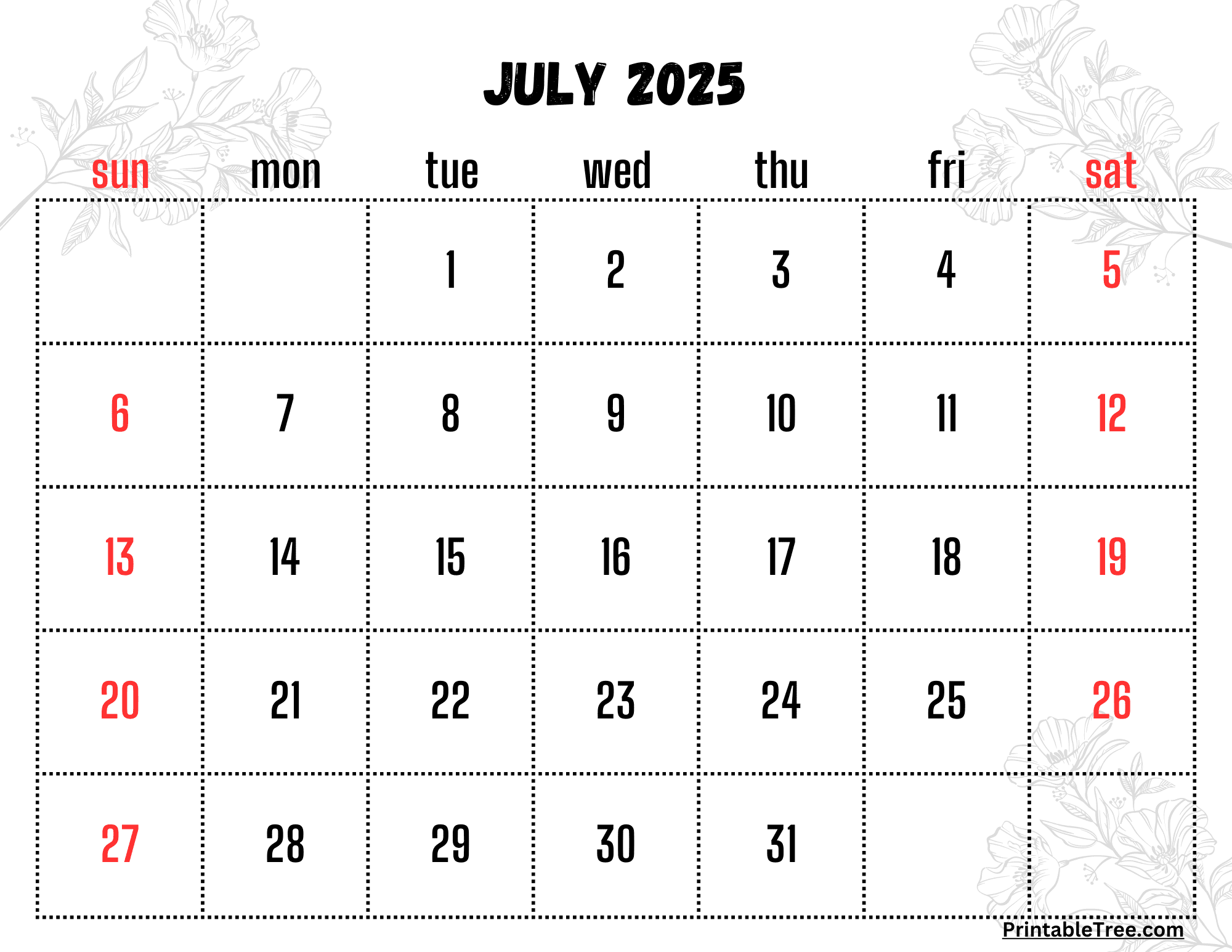 July 2025 Calendar Printable Kids