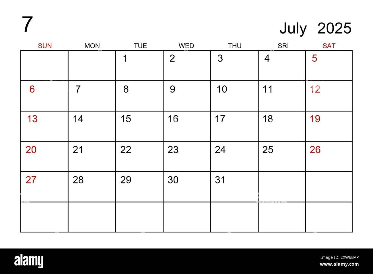 July 2025 Blank Calender