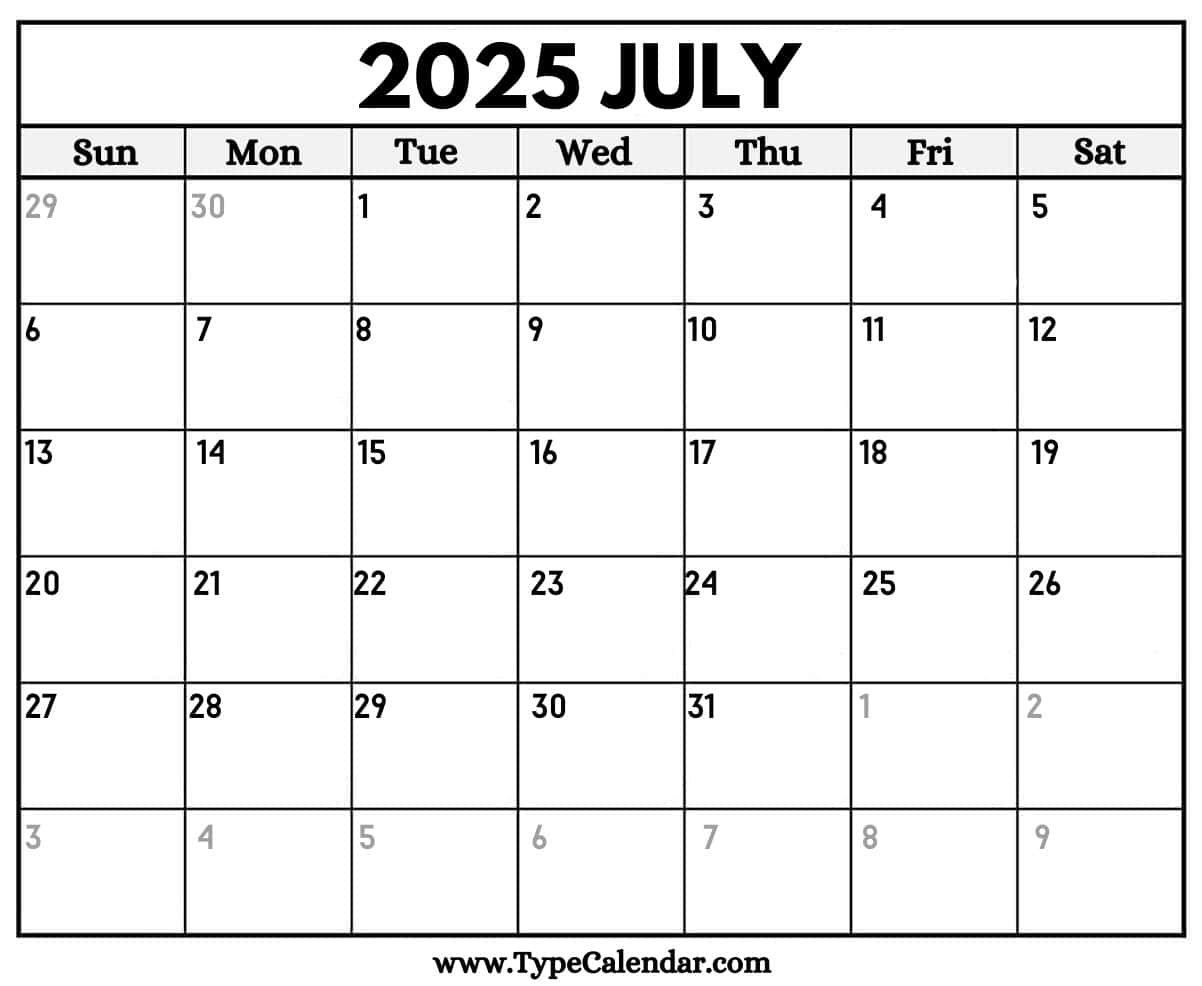 July 2025 Calendars Free Printable Templates