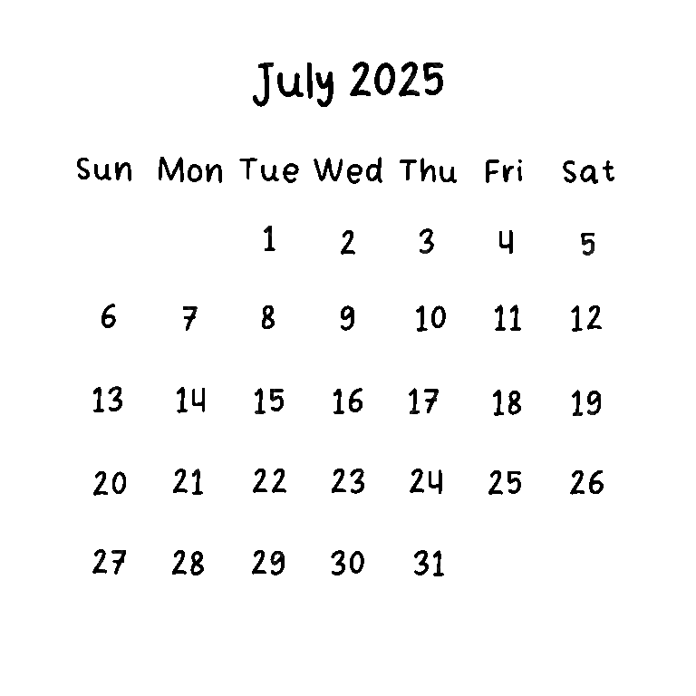 July 2025 Plain Calendar In Black Color July Calendar 2025 PNG Transparent Clipart Image And PSD File For Free Download