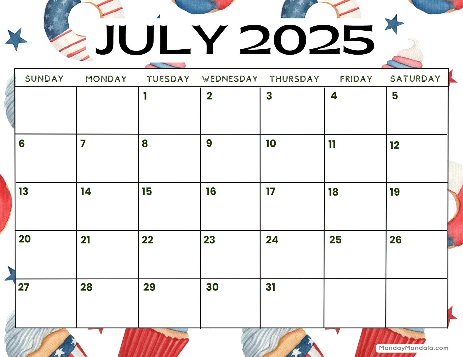 Day Calendar July 2025