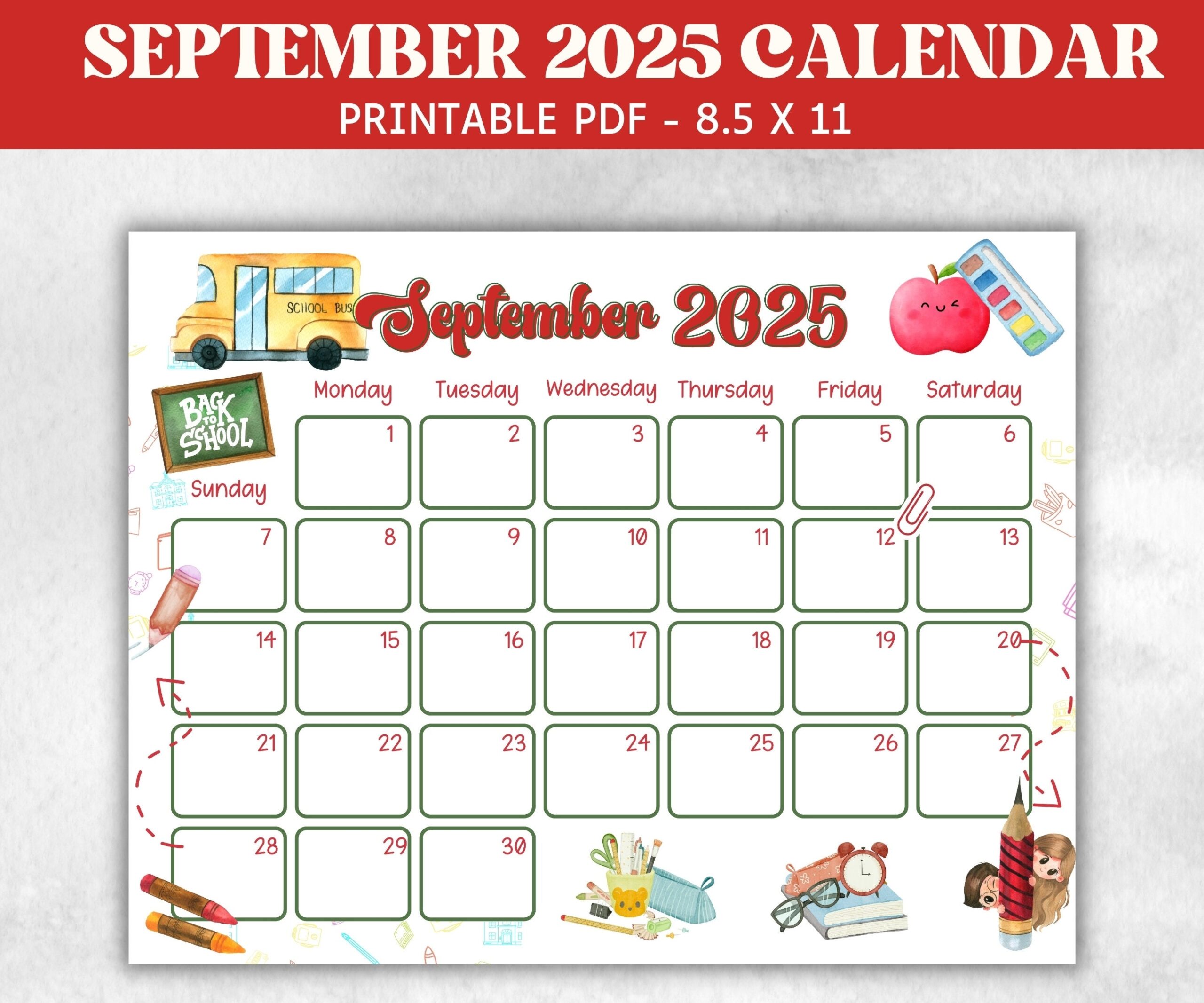 Kid September 2025 Calendar Printable 2025 Calendar 