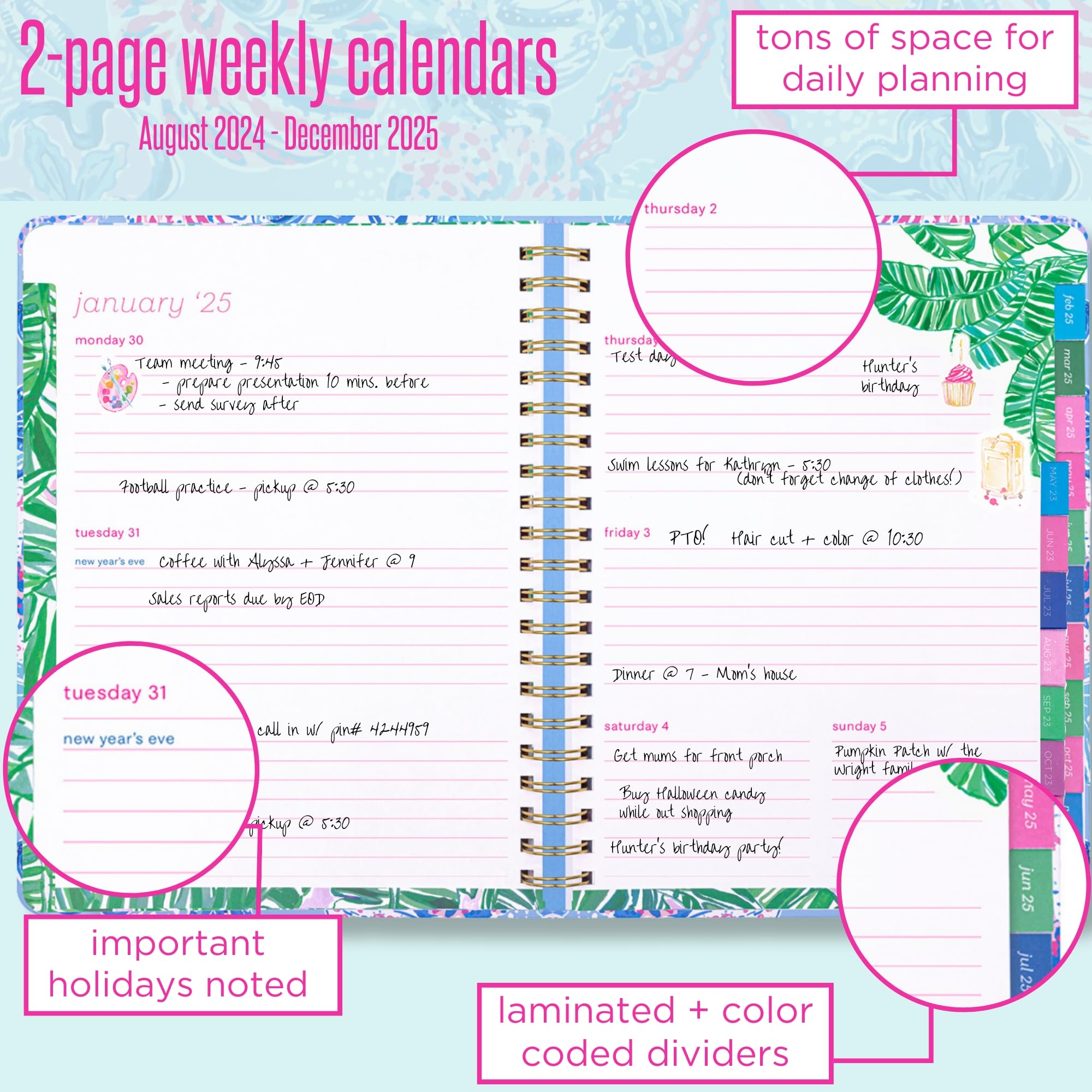 Lilly Pulitzer Daily Planner 2024 2025 Jumbo Agenda August 2024 December 2025 Weekly Planner With Monthly Calendar Stickers Pockets And Spiral Binding Pink And Purple Hardcover Cute Amazon nl Stationery U0026 Office Supplies