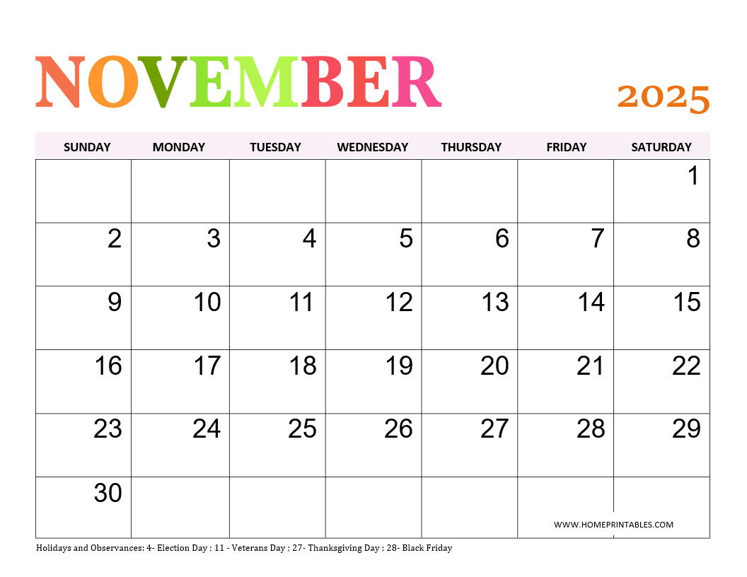 November Fun Calendar 2025
