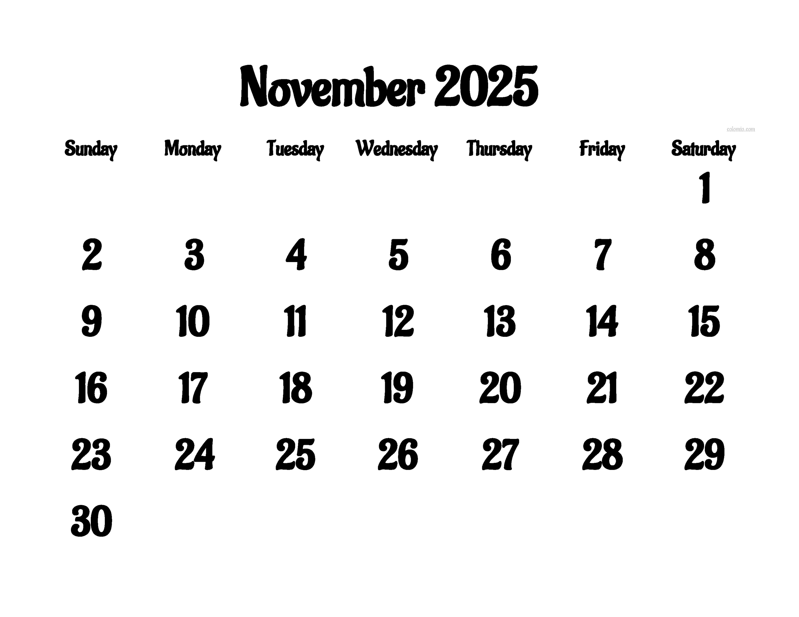 Fill In Calendar November 2025