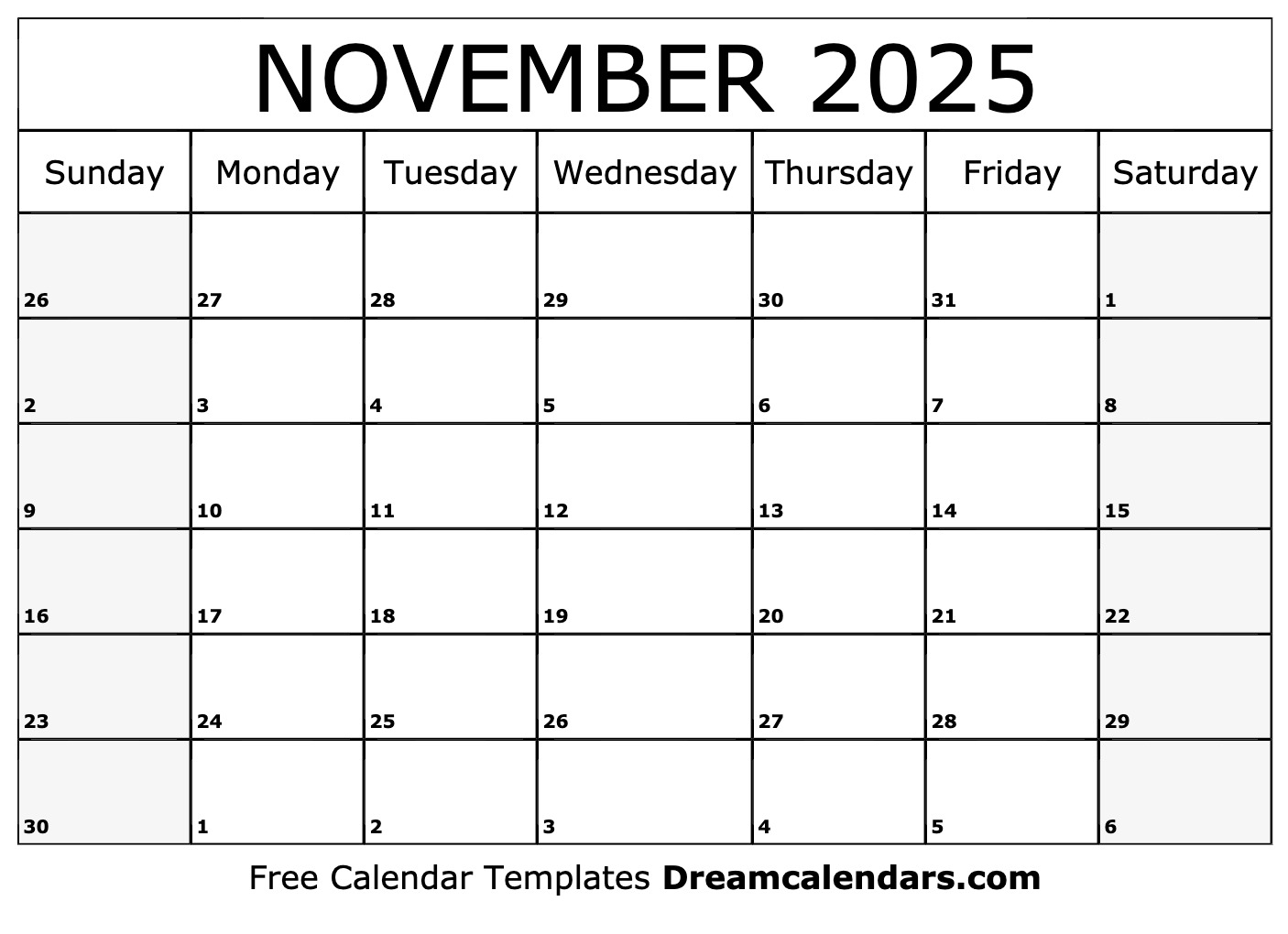 November 2025 Calendar Word Template