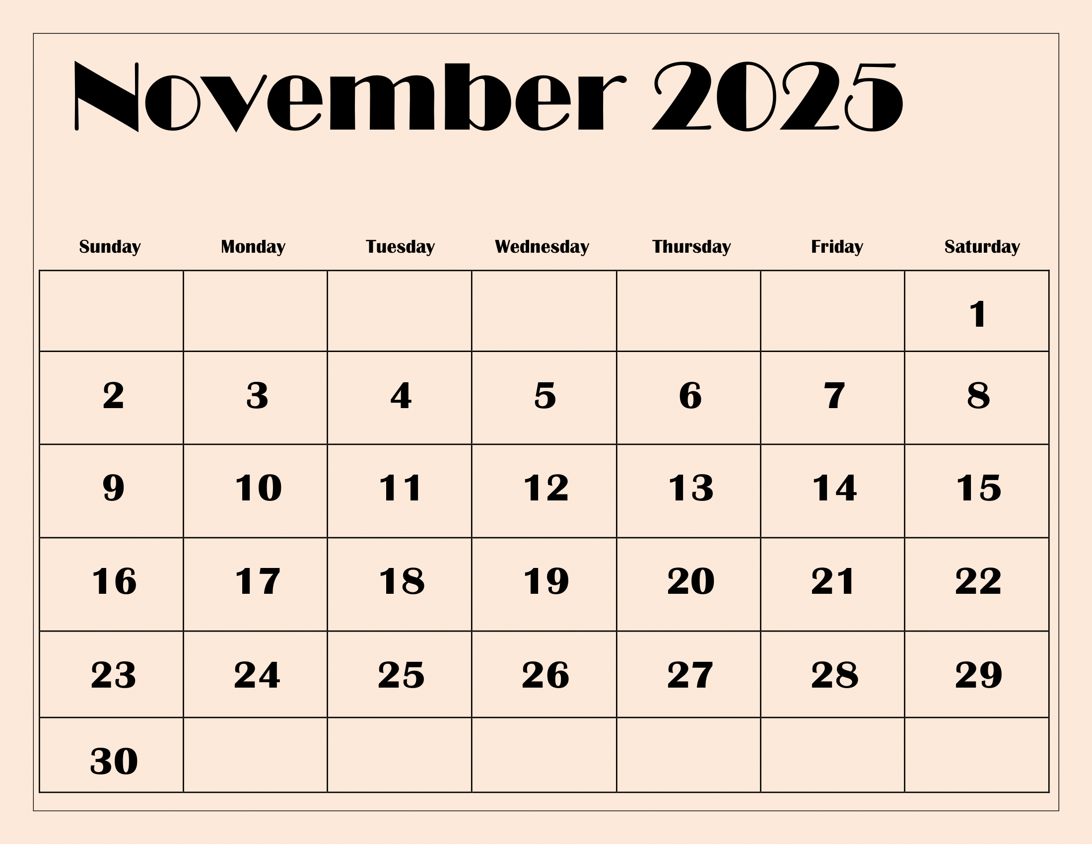 Vertical November 2025 Calendar