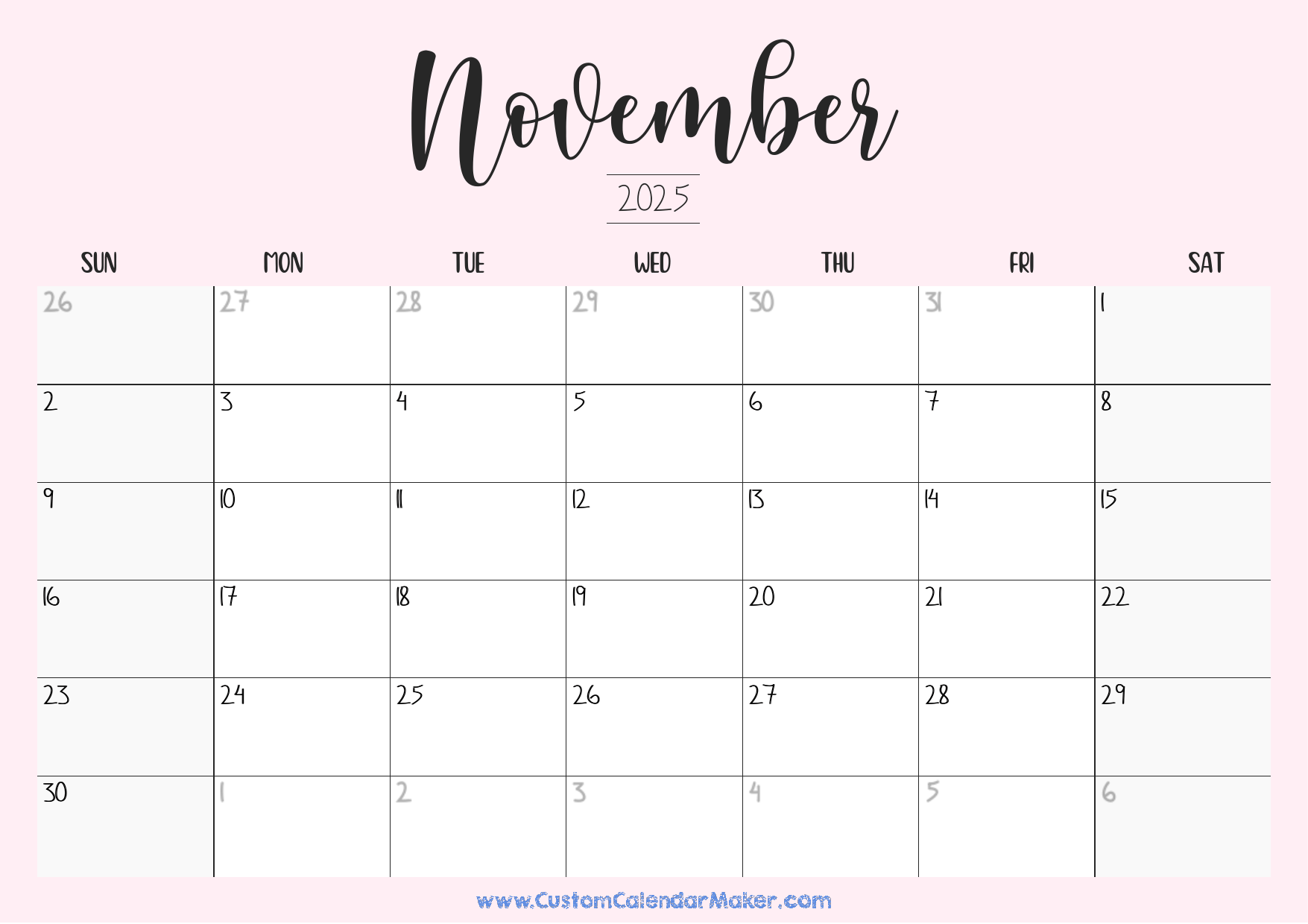 November 2025 Printable Calendar 23 Free Templates PDF 
