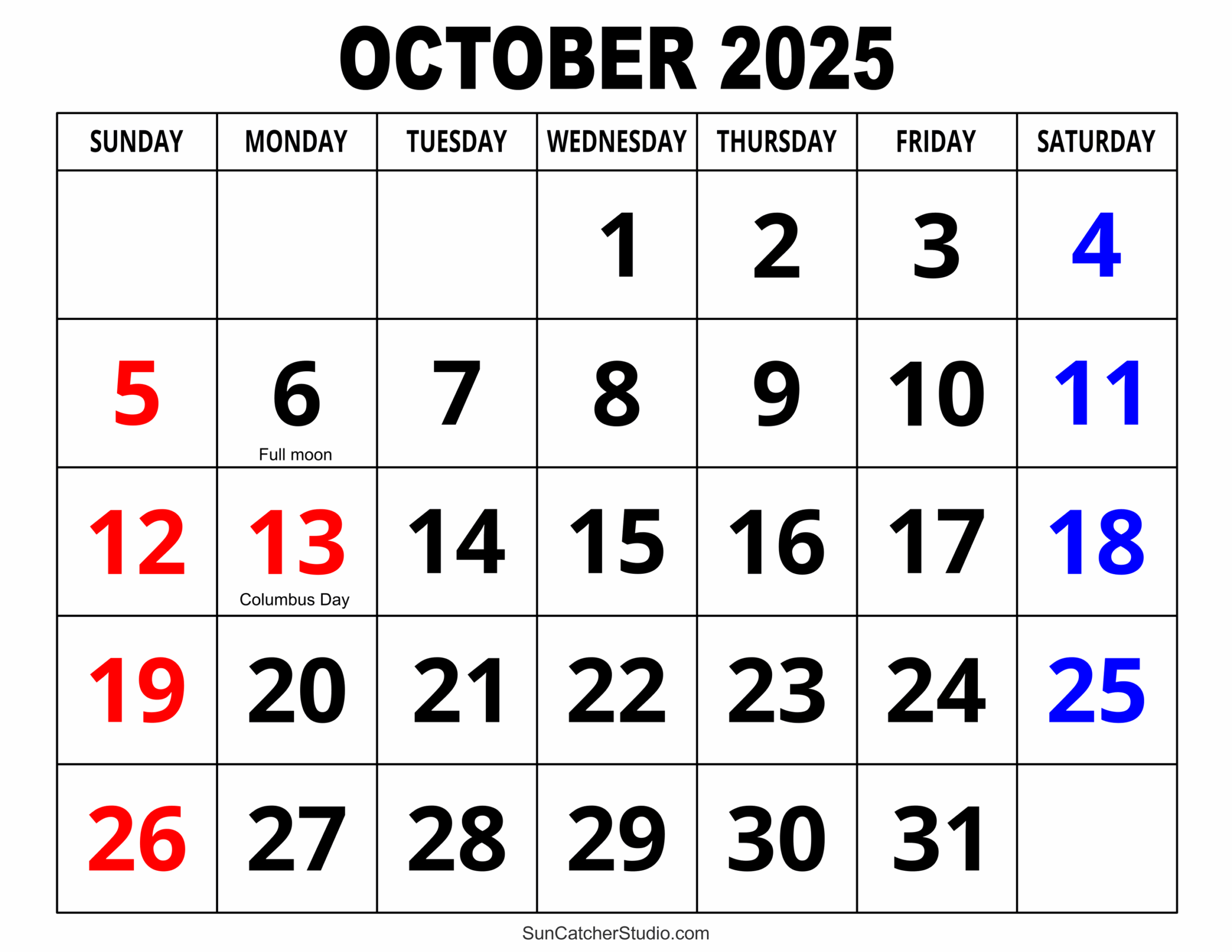 October 2025 Calender With Holidays