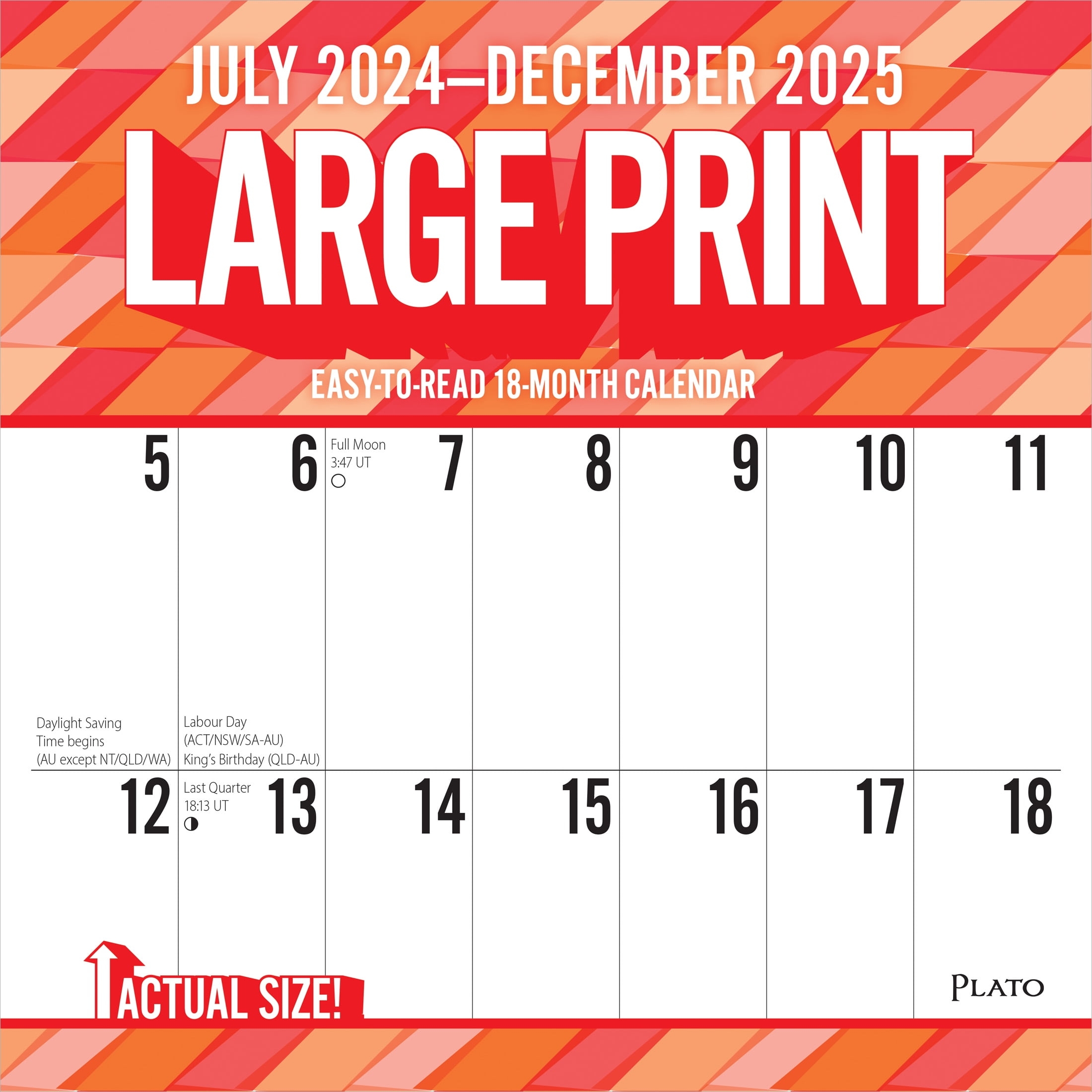Plato Large Print 2025 Matte 18 Month Wall Calendar With Bonus 