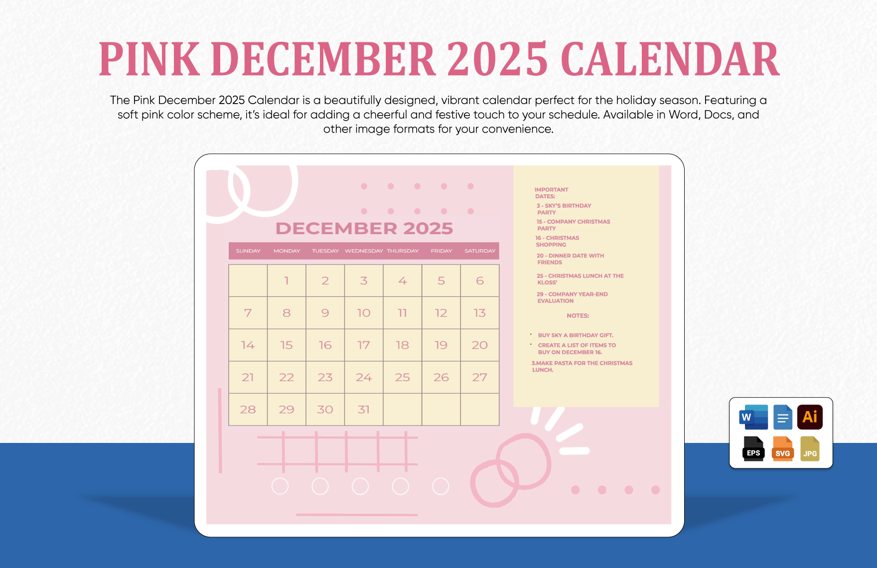 December 2025 Calendar Color Palette