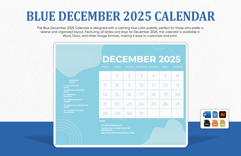 Printable December 2025 Monthly Calendar In SVG JPG Word Illustrator EPS Google Docs To Download Template