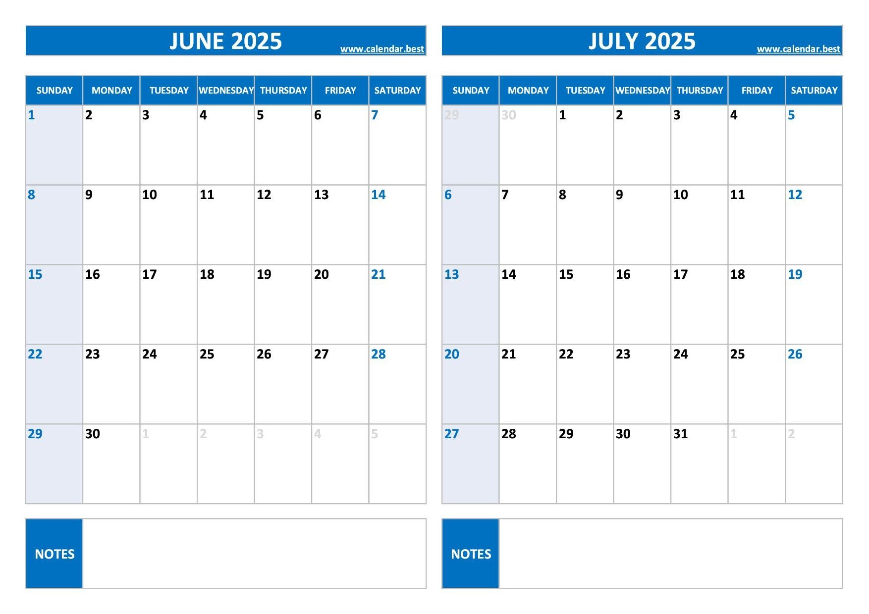 Open July 2025 Calendar
