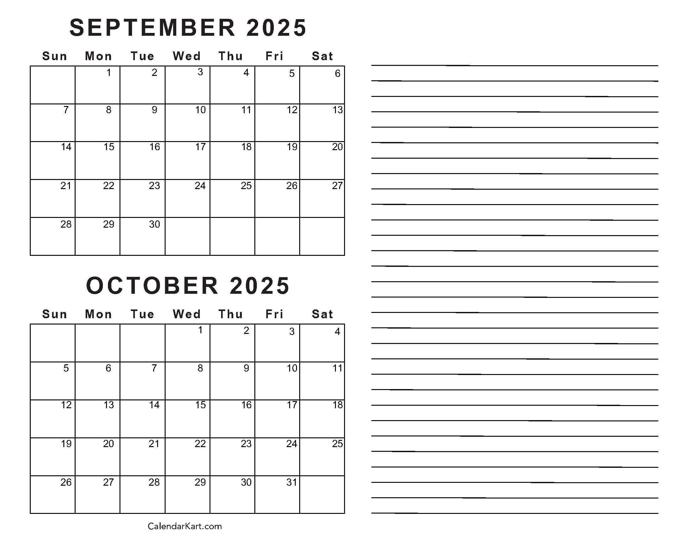 Printable August September October 2025 Calendar