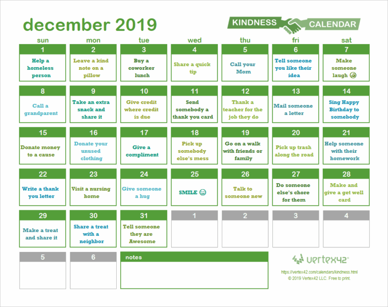 Random Acts Of Kindness Calendar