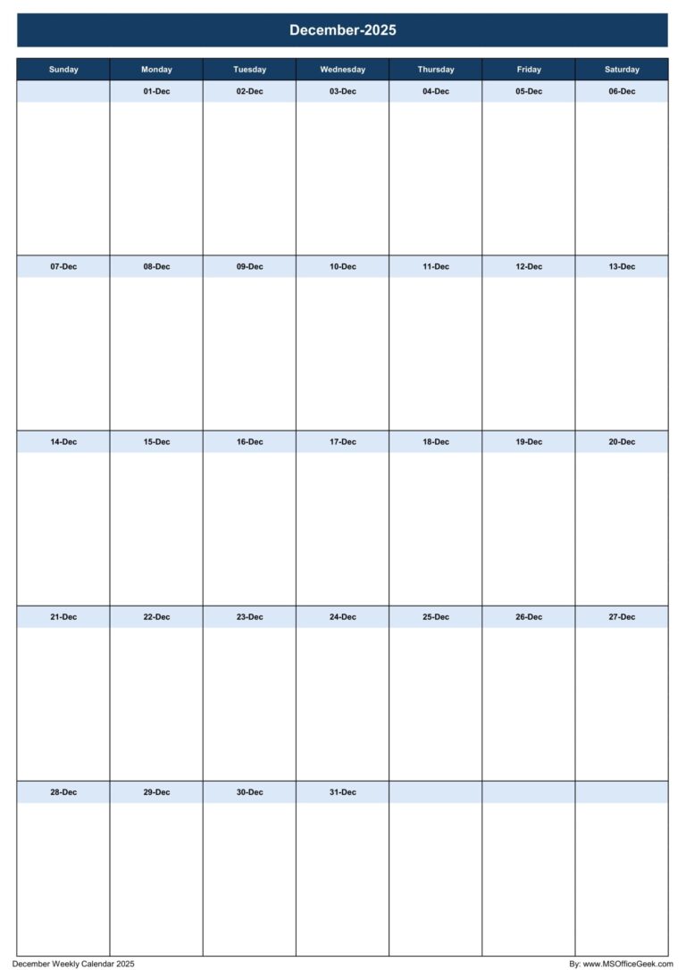 Ready To Use Printable Weekly Calendar 2025 MSOfficeGeek
