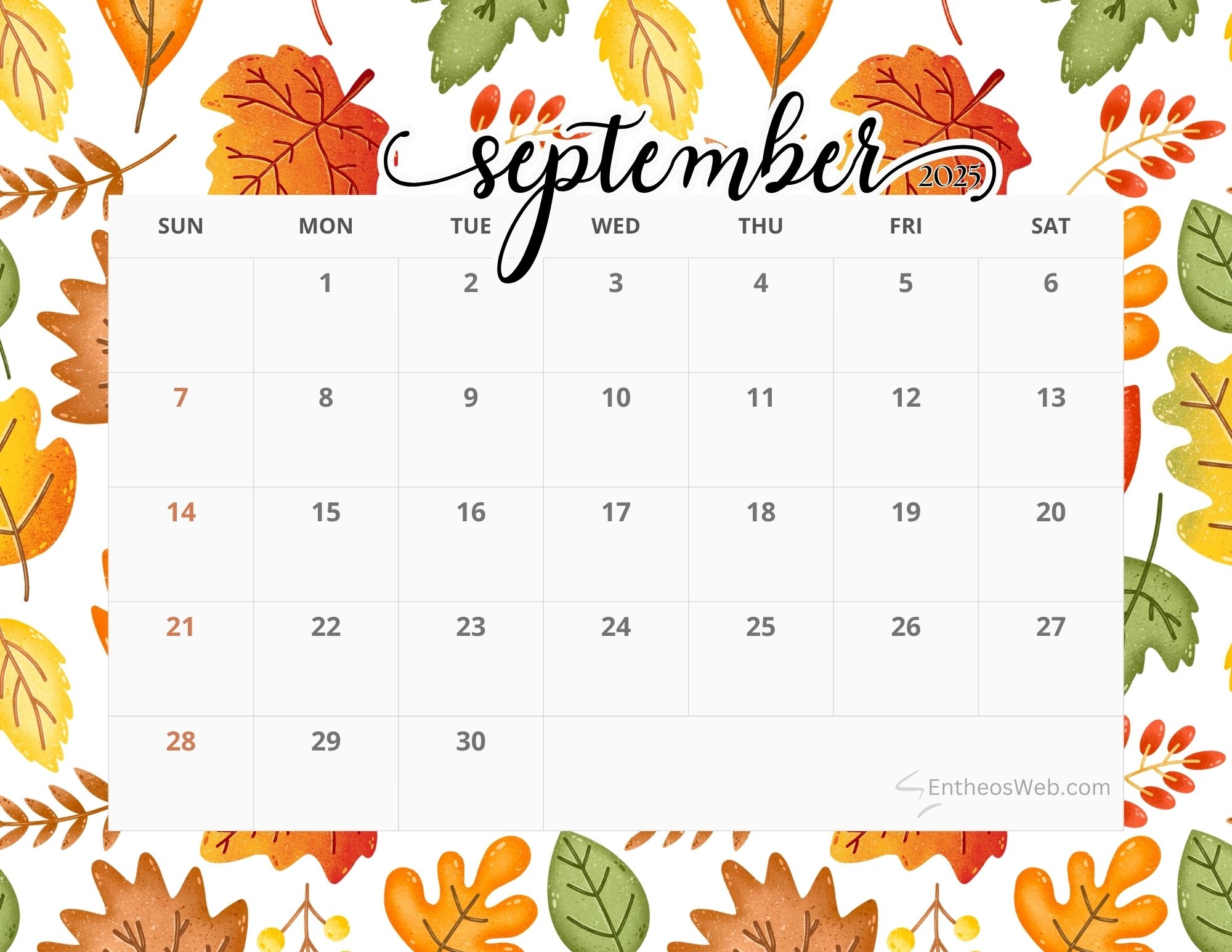 September 2025 Calendar Large Print