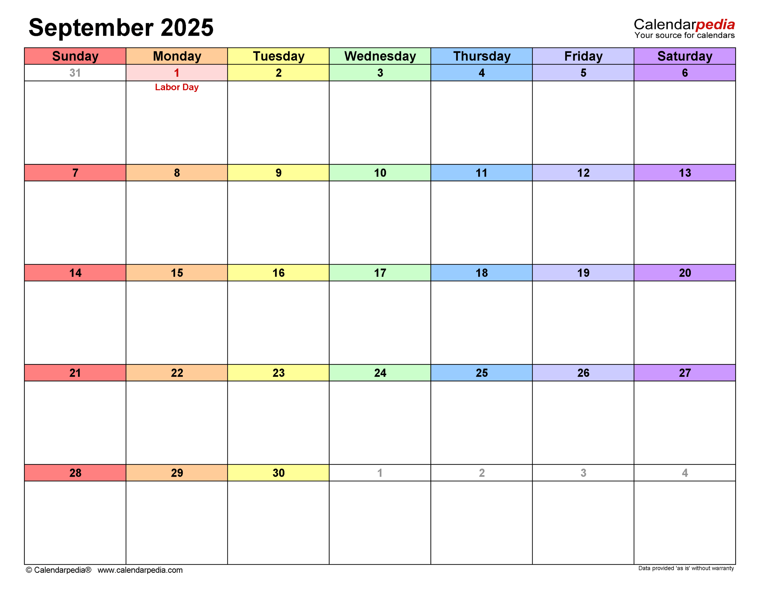 Fillable September Calendar 2025