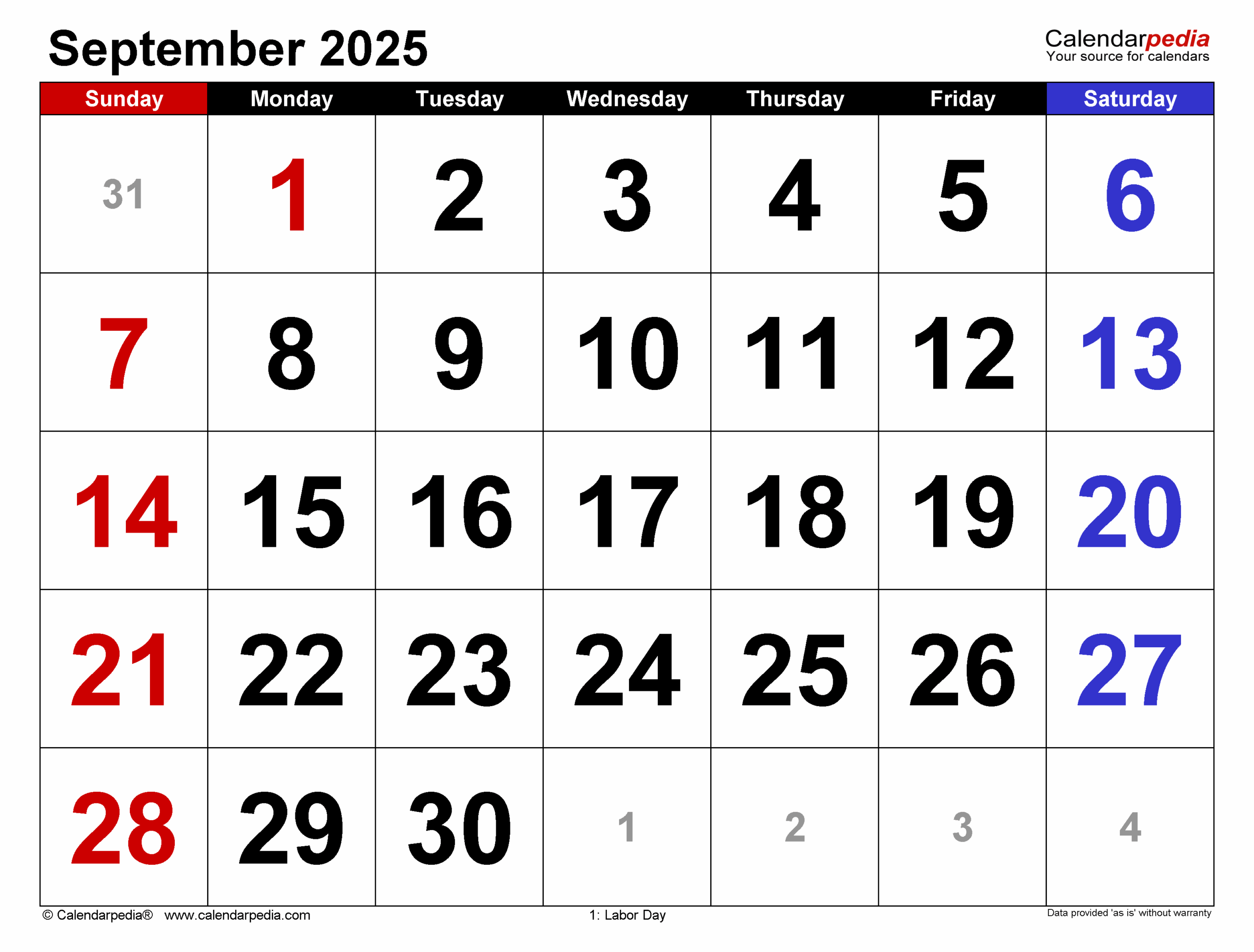 September Us Calendar 2025