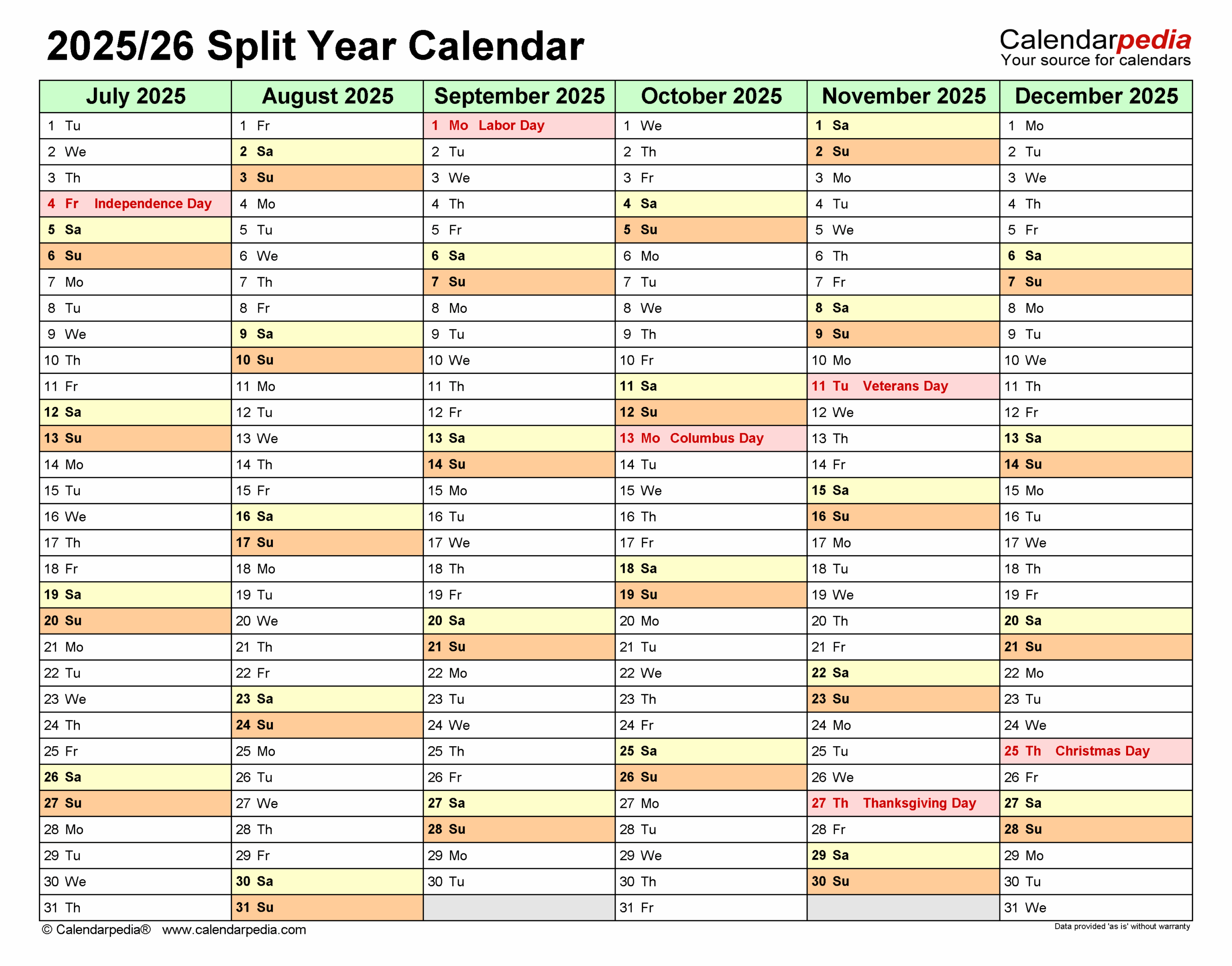 Calendar July 2025 Excel